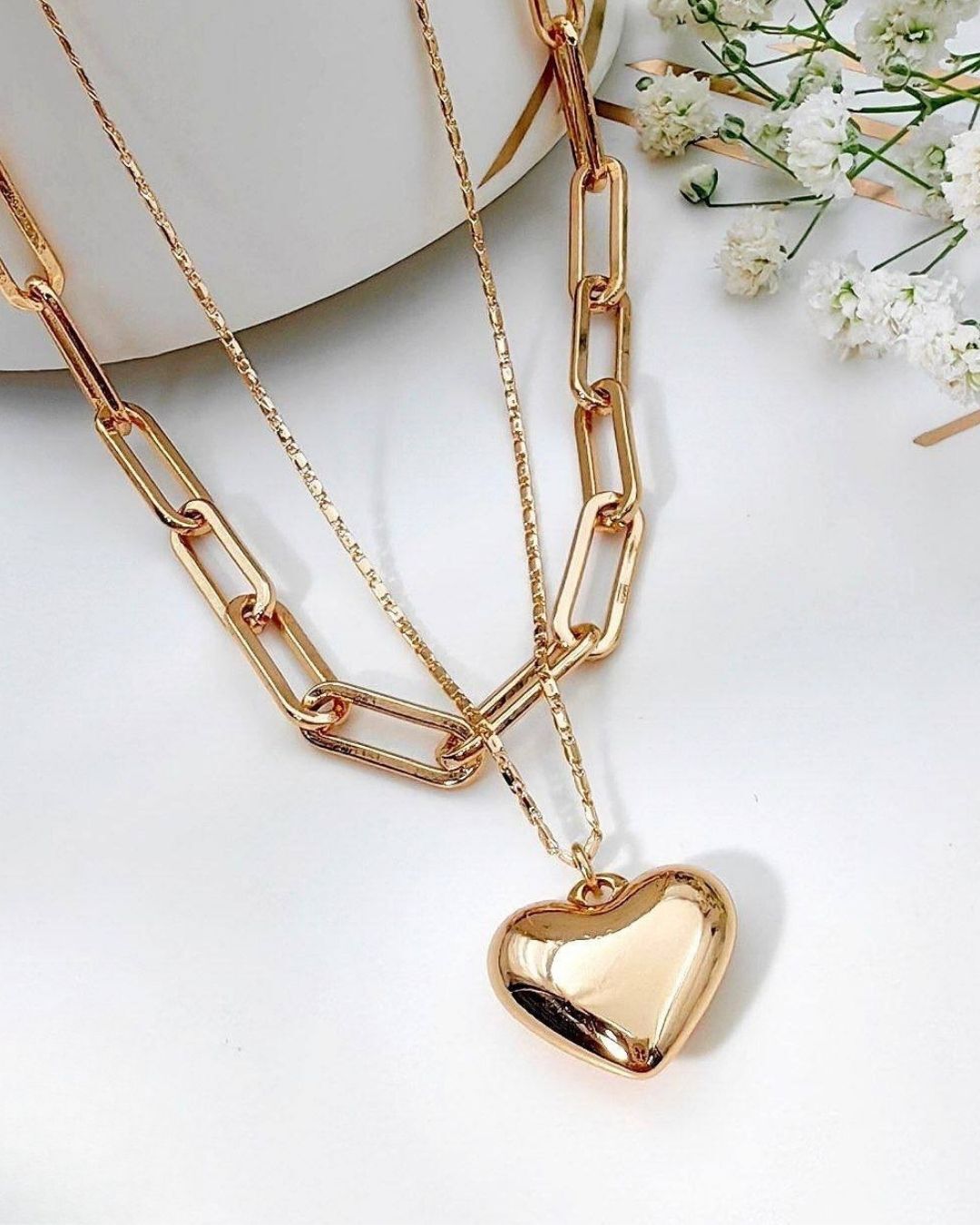  گردنبند زنانه ژوپینگ با زنجیر رولو و آویز طلایی قلب طلایی در نوروژ اکسسوری 
