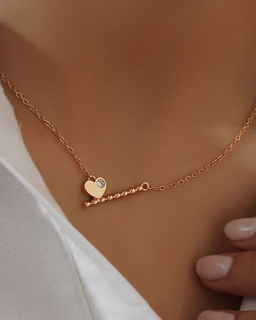  گردنبند طلایی قلب تک نگین ژوپینگ در نوروژ اکسسوری 