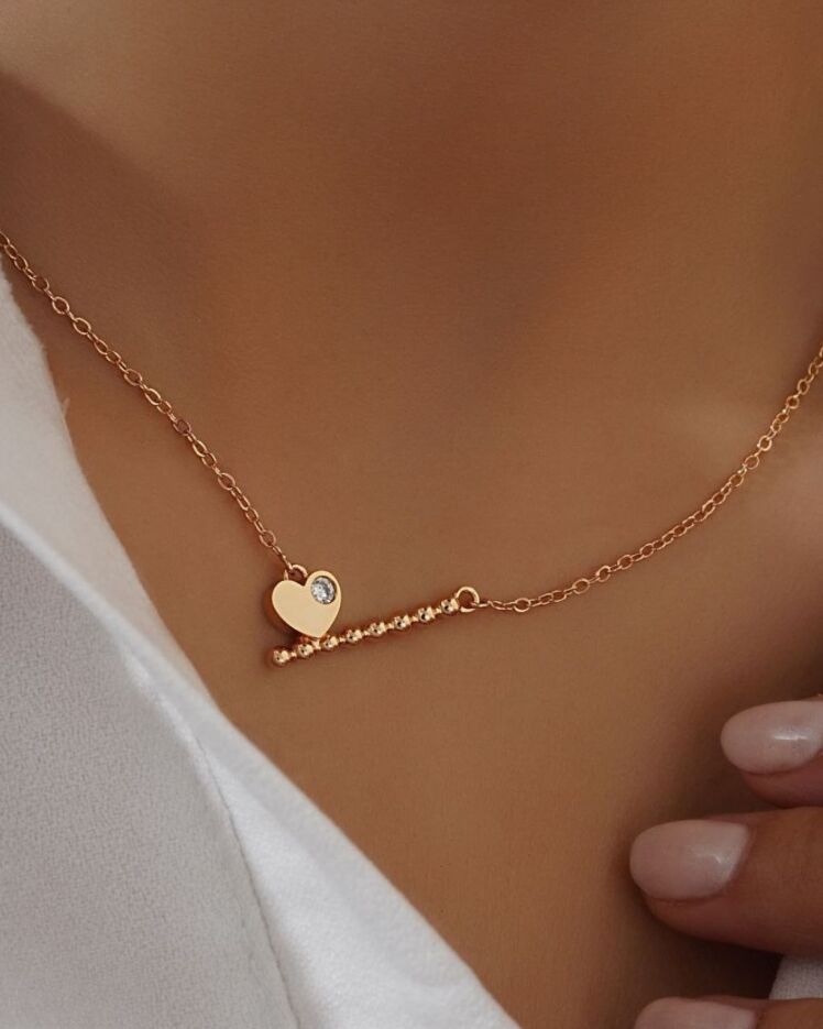 گردنبند طلایی قلب تک نگین ژوپینگ در نوروژ اکسسوری