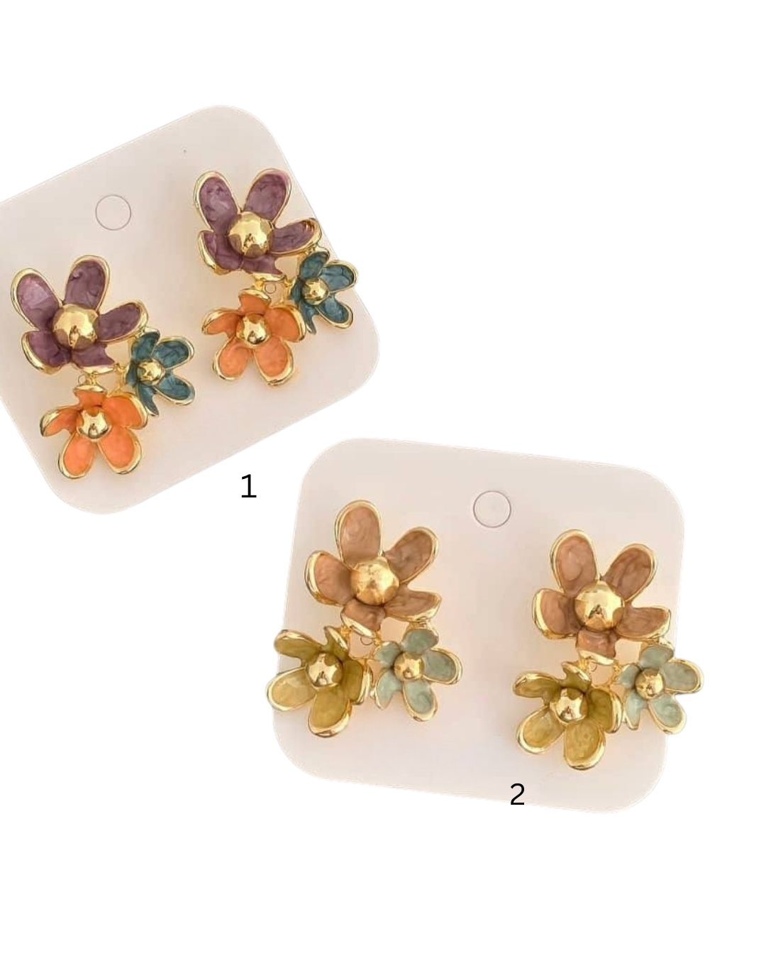 گوشواره زنانه فشن میخی طرح سه گل مینا کاری رنگی و برند ترک در نوروژ اکسسوری