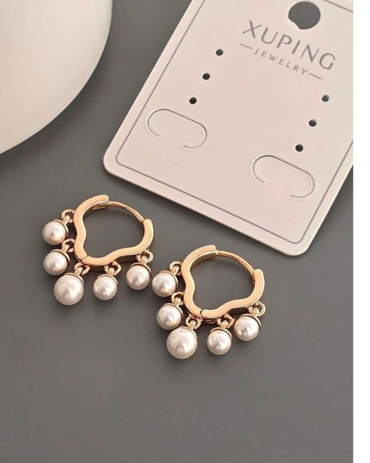 گوشواره حلقه ای با شرابه های مروارید پرورشی به رنگ طلایی برند ژوپینگ در نوروژ اکسسوری