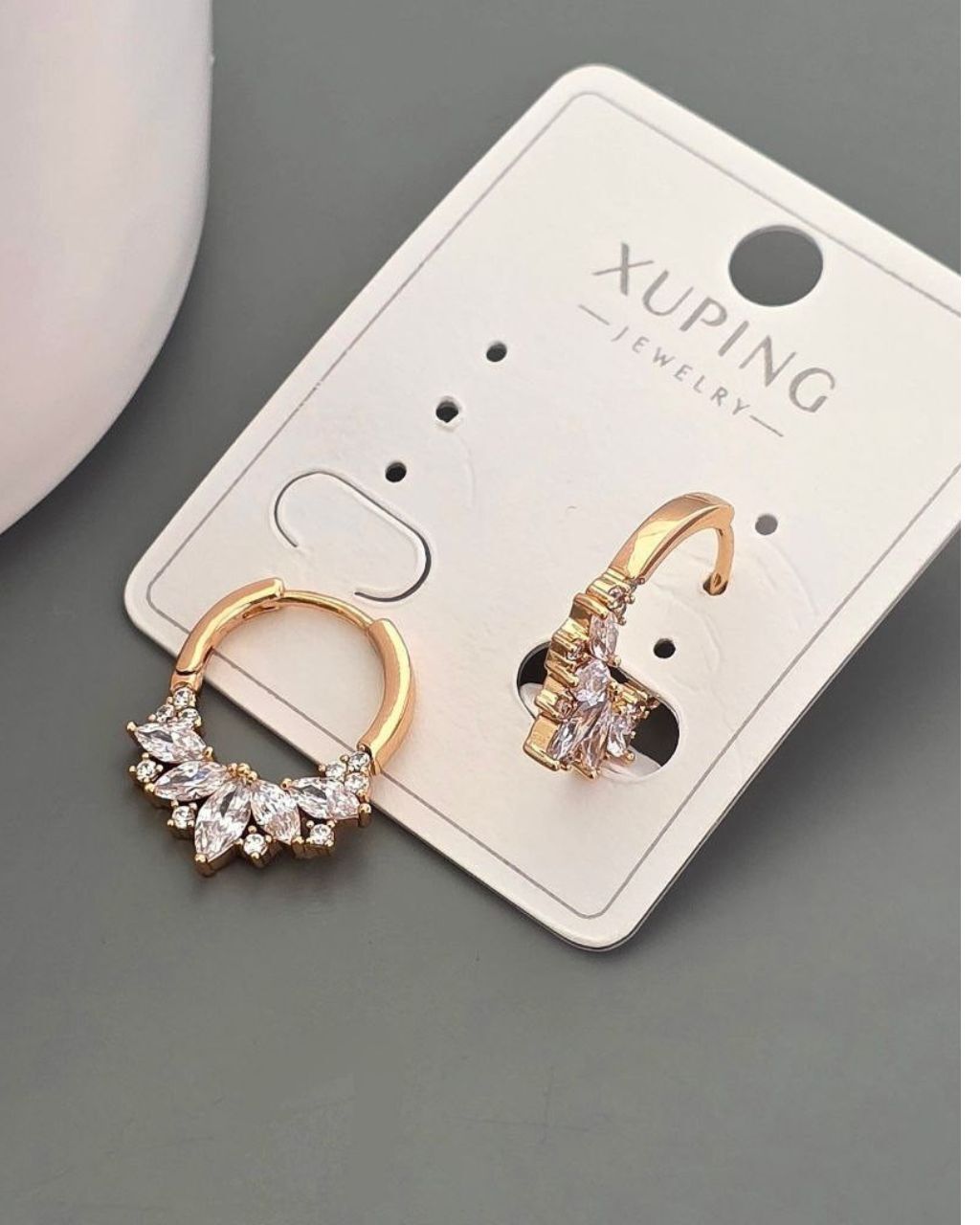  گوشواره حلقه‌ای طلایی با نگین های مارکیز سواروسکی برند ژوپینگ در نوروژ اکسسوری 