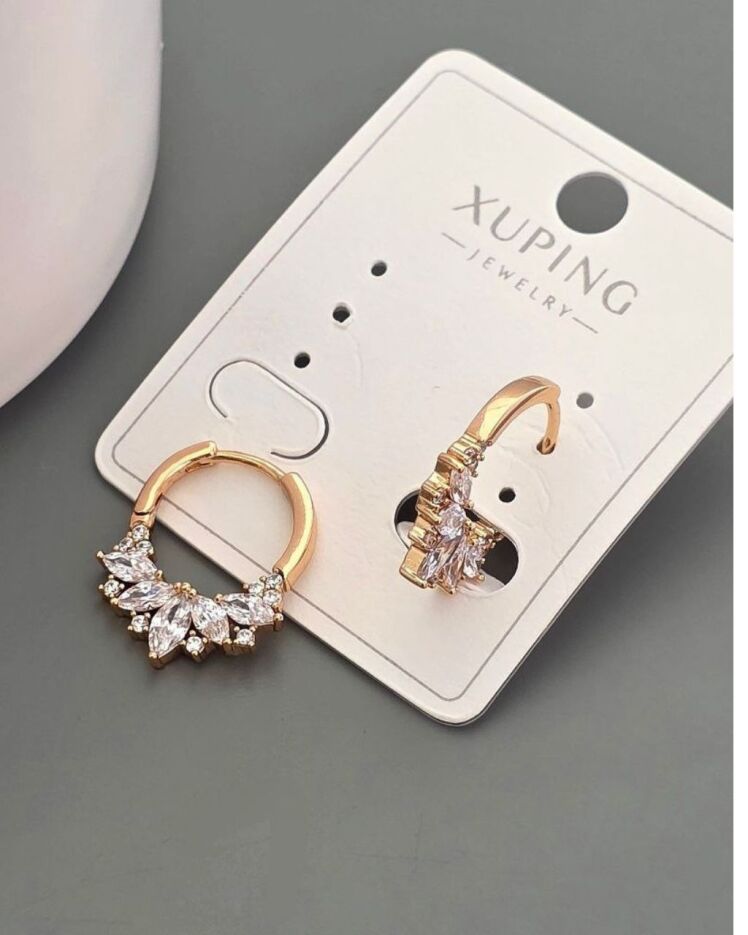 گوشواره حلقه‌ای طلایی با نگین های مارکیز سواروسکی برند ژوپینگ در نوروژ اکسسوری