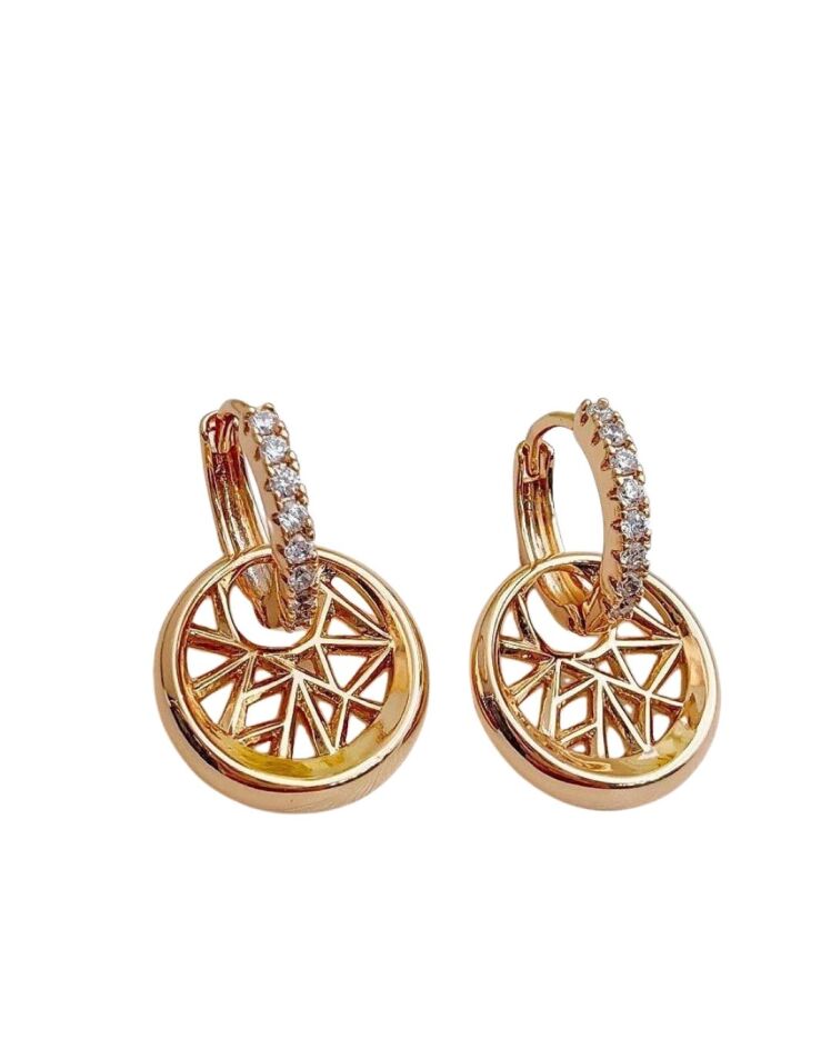 گوشواره زنانه حلقه ای طرح خورشید با نگین های سواروسکی برند ژوپینگ در نوروژ اکسسوری